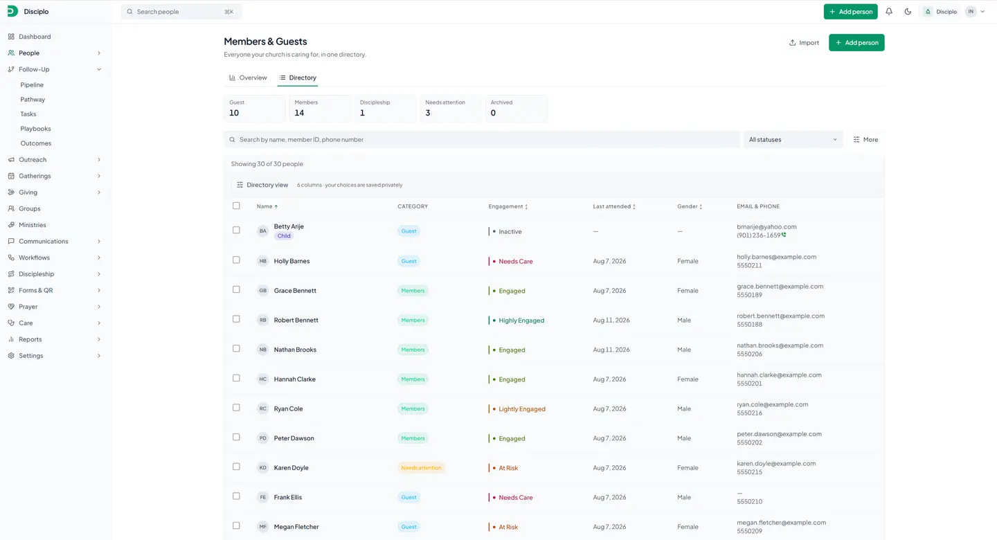 Disciplo Members & Guests directory, light theme